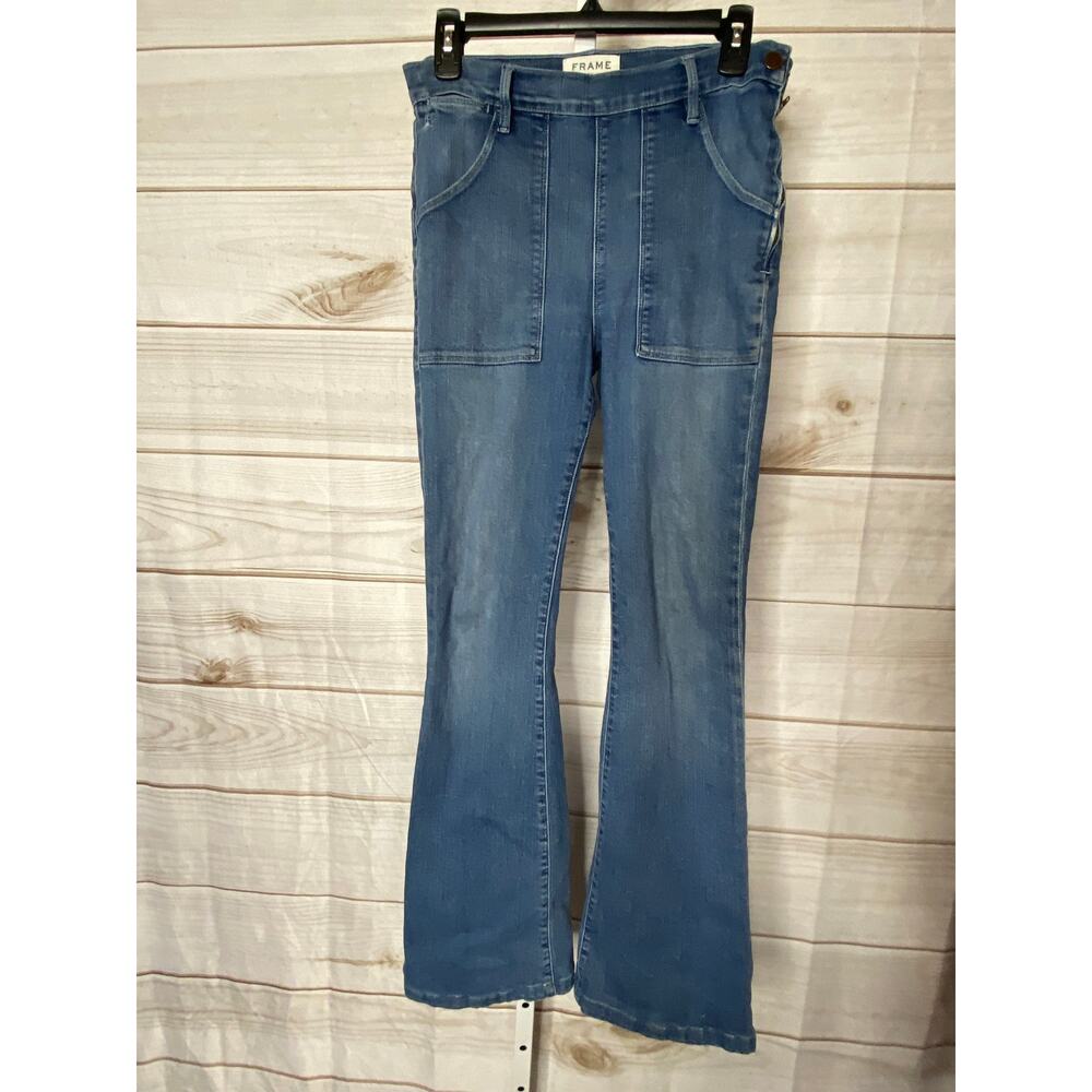 Frame Denim Le Flare de Francois High Rise Flare Jeans Blue Coated Pants Size 28 - Picture 3 of 13
